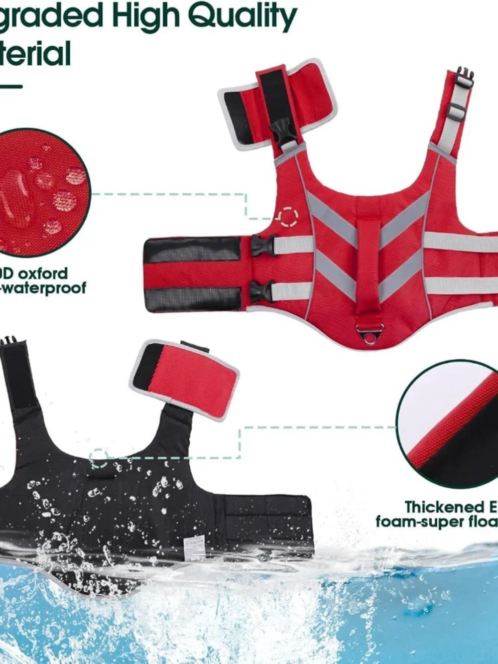 Kuoser Dog Life Jacket w/ Reflective Stripes, High Visibility - Large - Red New